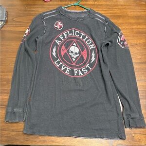 Affliction Men's Black and Red Long Sleeve Tee